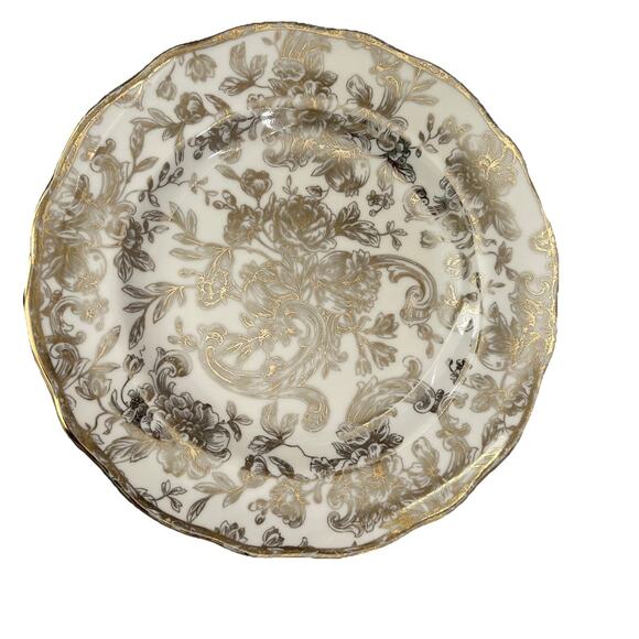 222 Fifth Hawthorne Gold Porcelain Dinner Plates 10.5in Set of 4 NEW - Picture 1 of 13